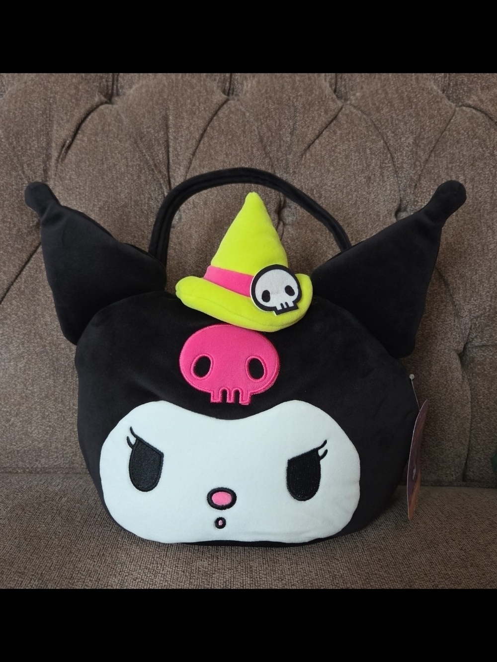 Hello Kitty Kuromi Plush Handbag - Black, White, Pink, Neon Yellow